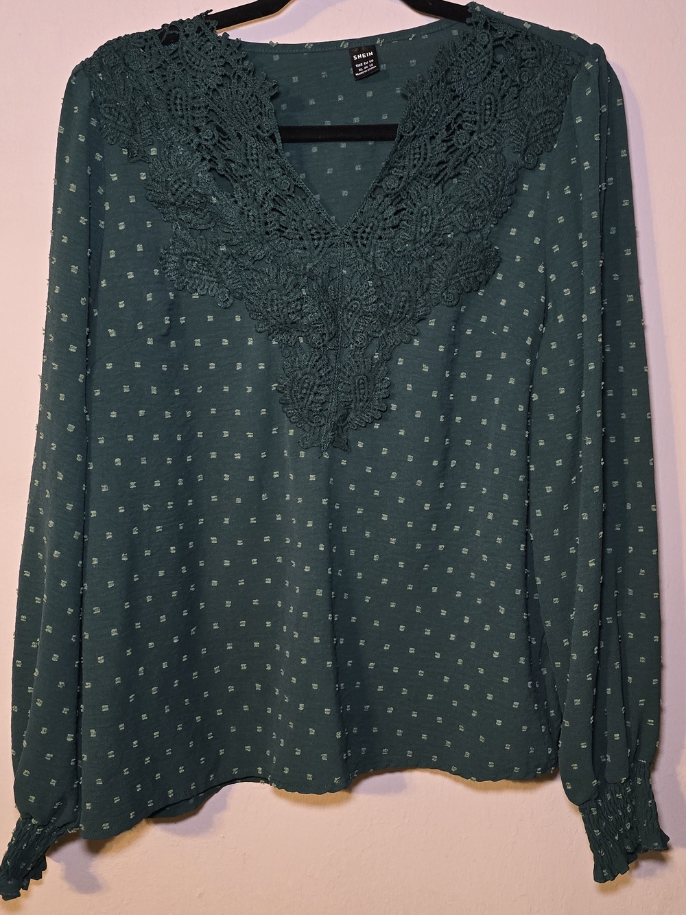 SHEIN Long Sleeve Polka Dot Blouse in Green Size Medium Like New